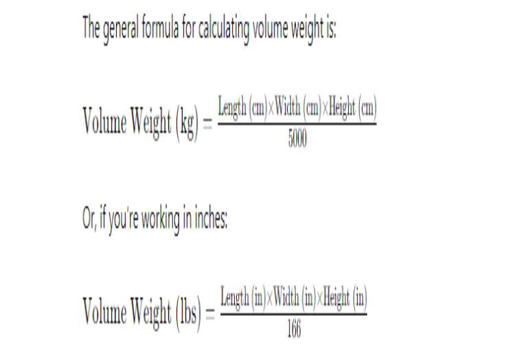 Volume Weight Formula